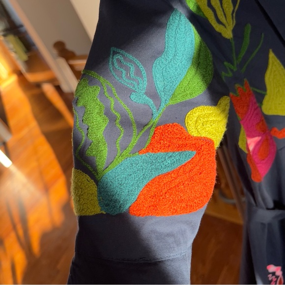 Almatrichi Blue Cotton Wrap Dress with Colorful Flower Stitching - Picture 8 of 10